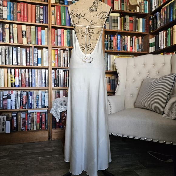 Vtg 100% Pure Silk Slip Night Gown M Ivory Lace Hand Embroidered Coquette Bridal - Picture 5 of 16